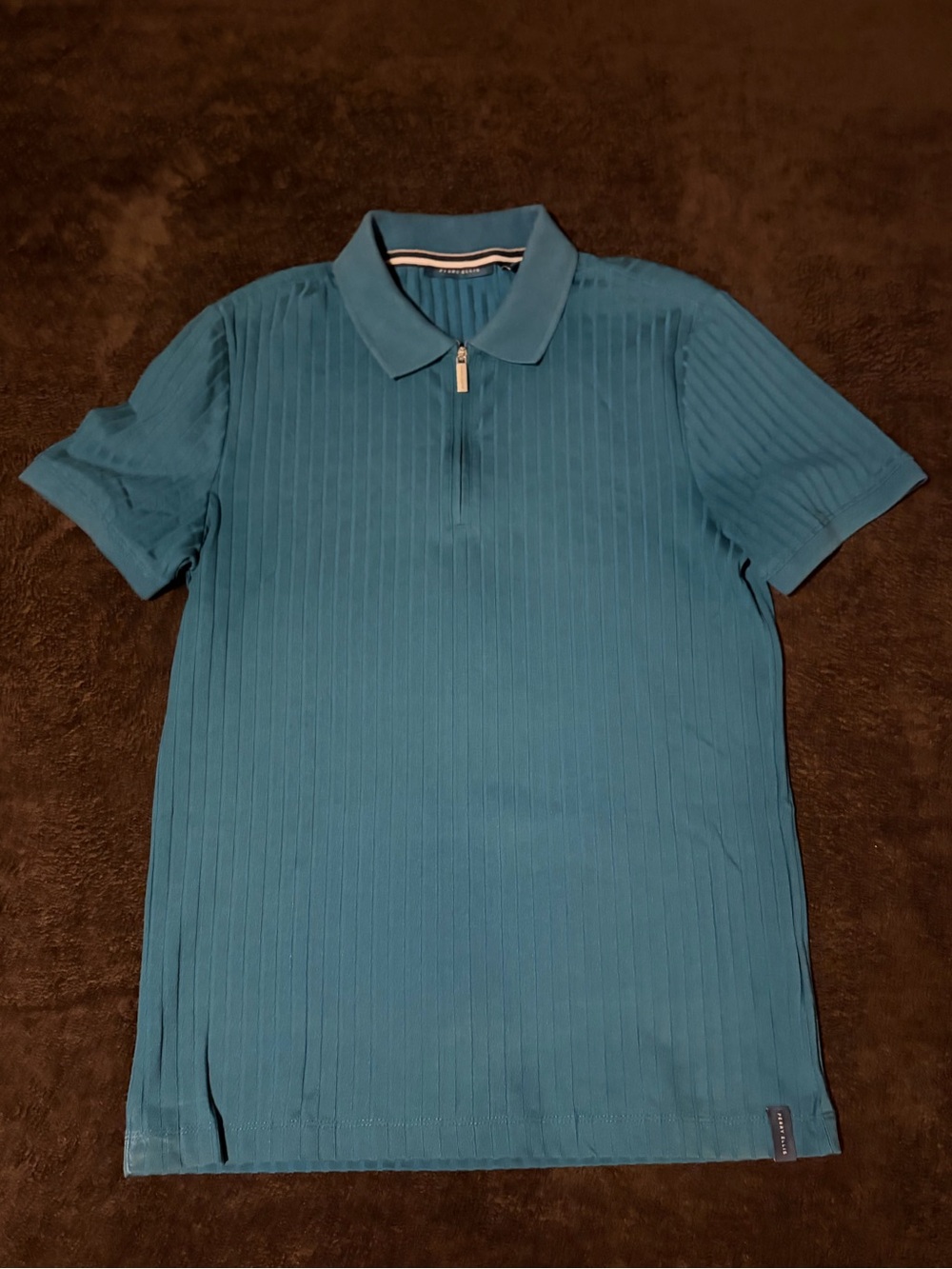 Perry Ellis Teal Quater-Zip Jersey Dress Shirt